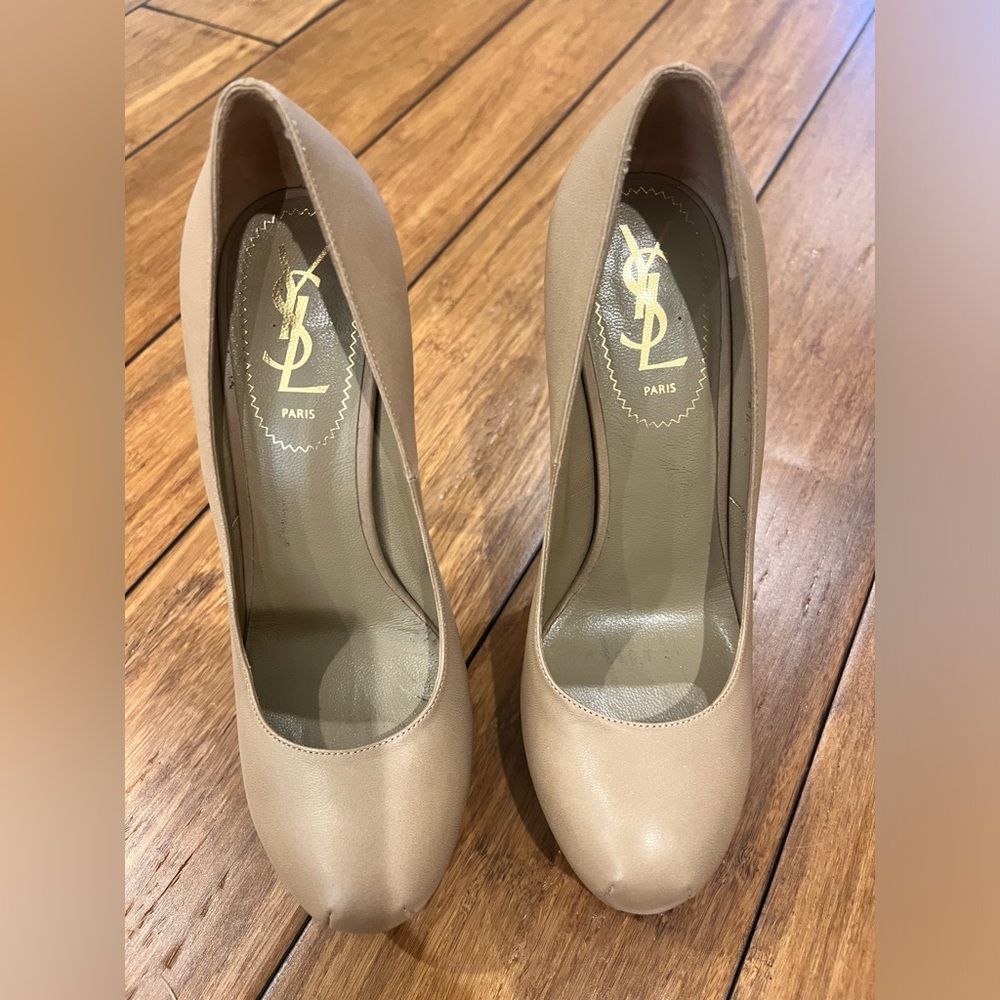 Yves Saint Laurent Cap Toe Platform Pumps in Nude
